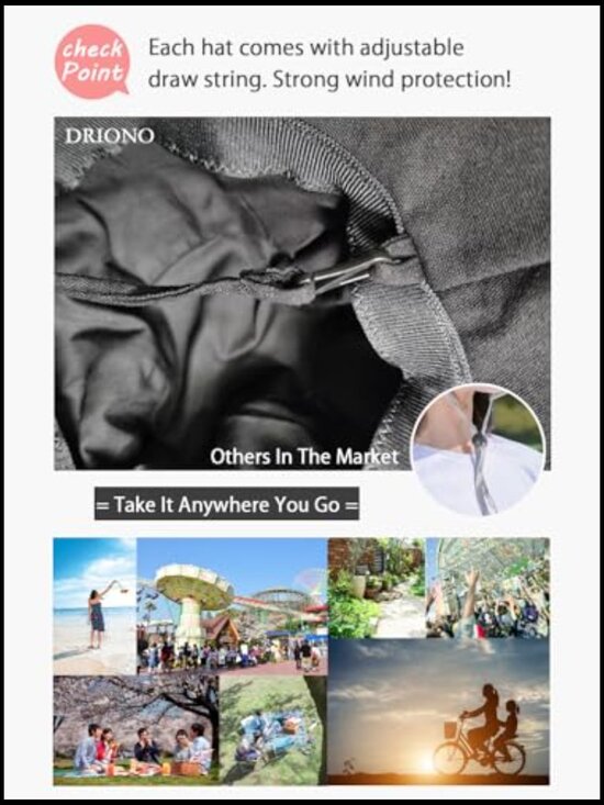 Wide Brim Bucket Hat UPF50+ Adjustable Foldable Travel Beach Sun Protection main image 3
